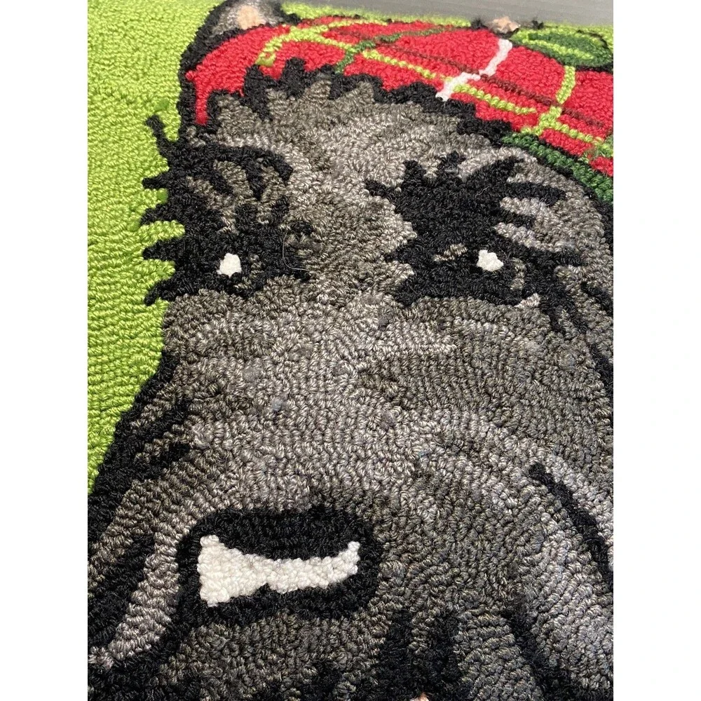 Scottish Terrier Scotty Dog Christmas Hooked Throw Pillow 18
